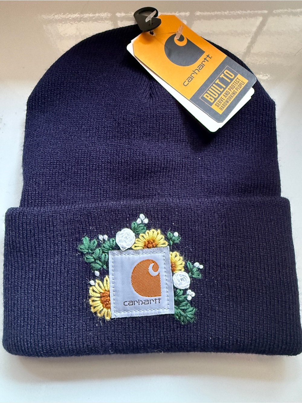 Carhartt Navy Beanie with Floral Logo
